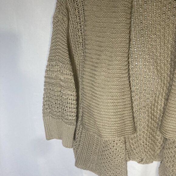 MICHAEL MICHAEL KORS brown wide collar 3/4 sleeve open front cardigan sweater M - Picture 3 of 12